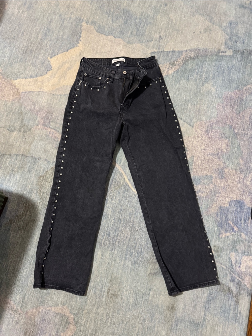 Abercrombie & Fitch Black Straight-Leg Jeans with Side Studs Curve Love